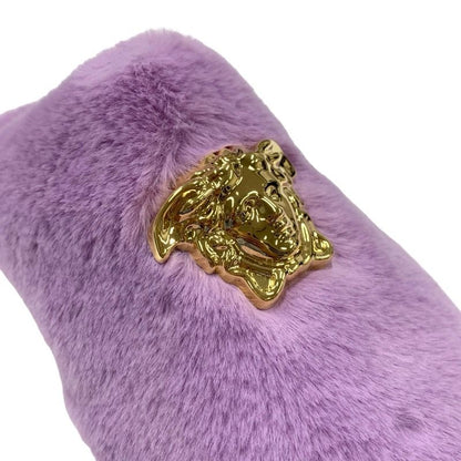 Versace Flat Shoes Fur Light Purple Gold Unused Mule Slippers