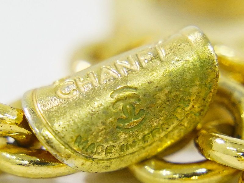 Authentic Chanel Logo Long Necklace Pendant GP Gold Plated Accessories Jewelry