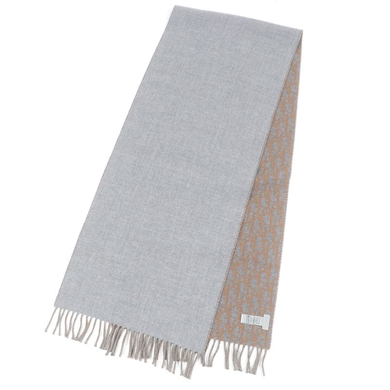 DIOR Homme Wool Cashmere Oblique Pattern Reversible Fringe Scarf Shawl Gray