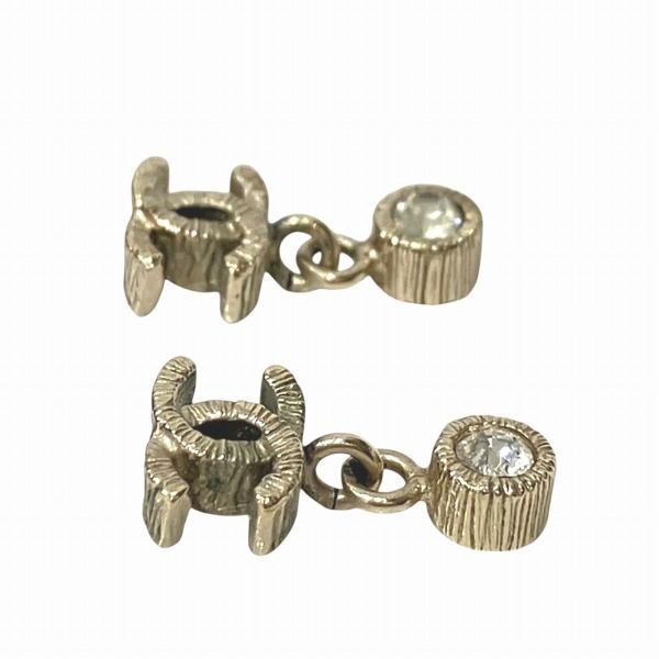 Chanel Coco Mark Rhinestone Silver Swing Branded Accessories Earrings Women