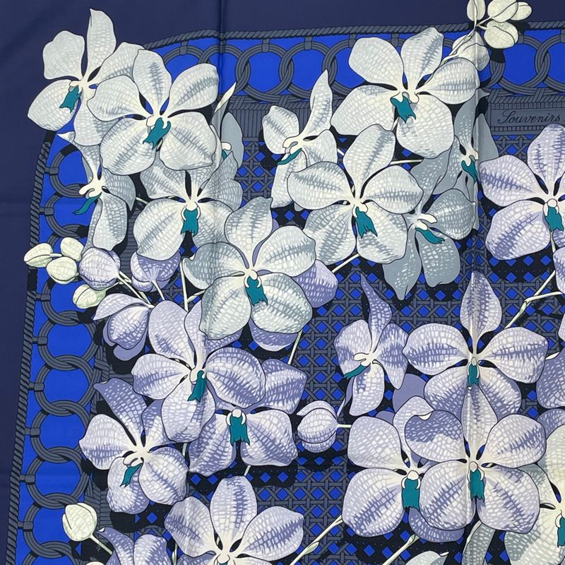 Hermes Scarf Carre 90 Silk Souvenirs D'asie Asian Memories Navy