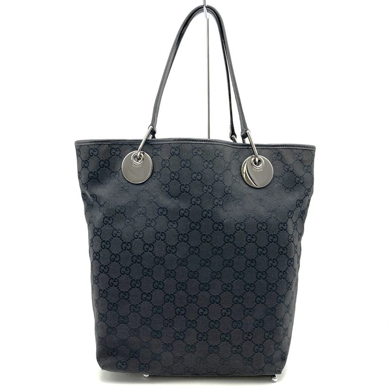 Gucci 120836 Tote Bag Black GG Canvas/leather Ladies Men's Branded High Brand
