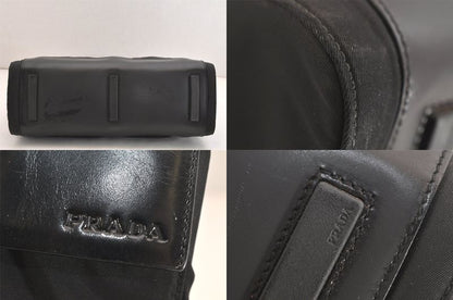 Prada Vintage Nylon Leather Shoulder Handbag Black 3552n