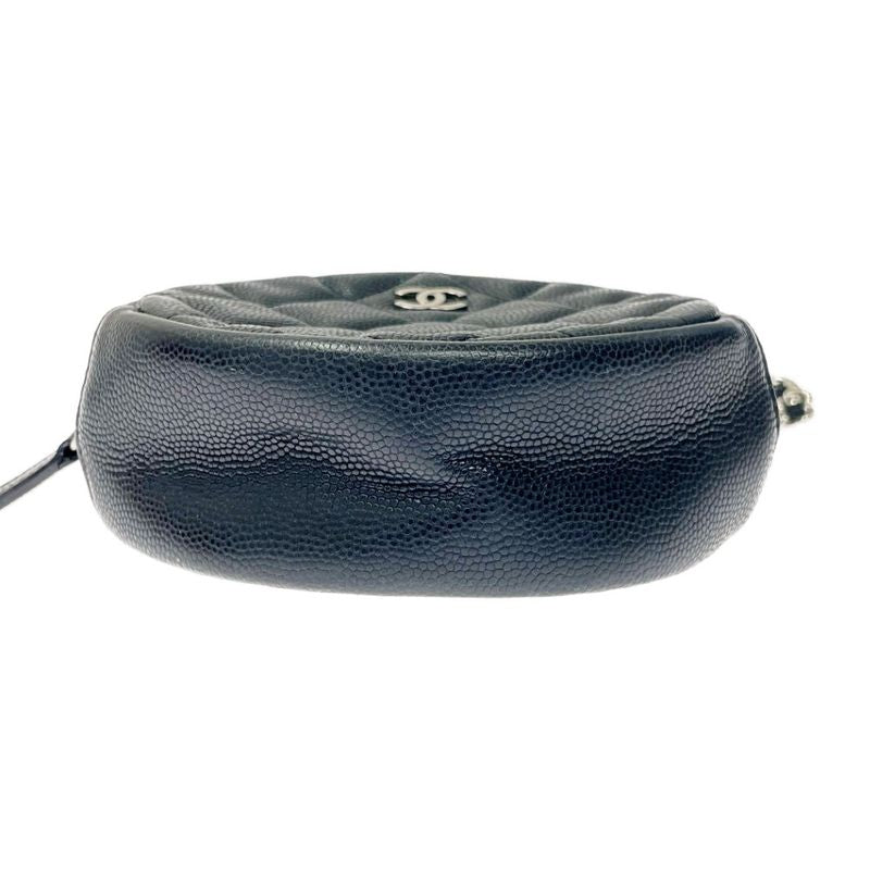 Chanel Matelasse Caviar Skin Coco Mark Round Chain Shoulder Bag Black 367857