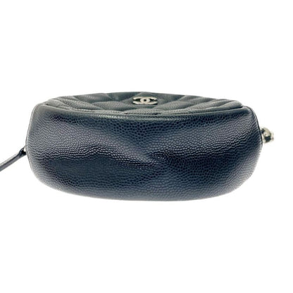 Chanel Matelasse Caviar Skin Coco Mark Round Chain Shoulder Bag Black 367857