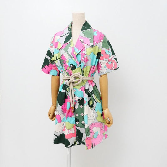 Fendi Dress Size 38 Short Sleeves Belted All Over Print Mini Made In Italy