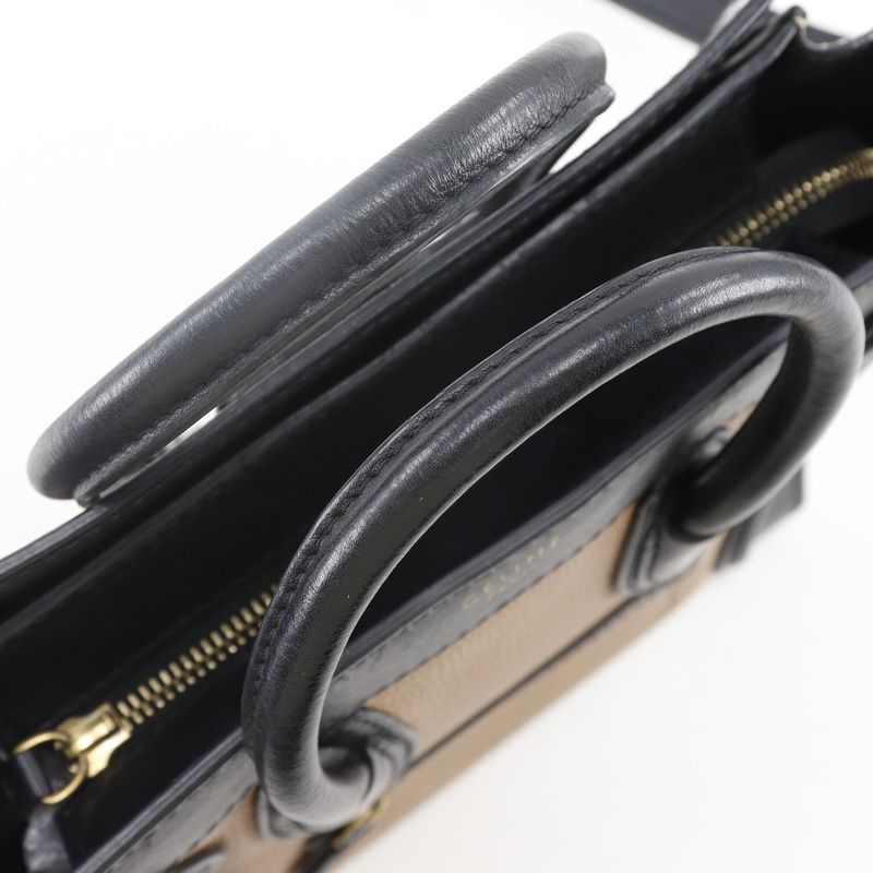 Celine Luggage Nano Shopper Bicolor 2WAY Shoulder Calf Black/brown/off White