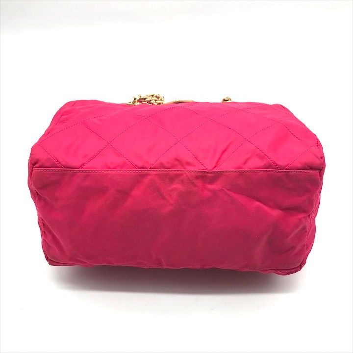 Prada Triangle Logo Tessuto Nylon Quilted Chain Tote Pink