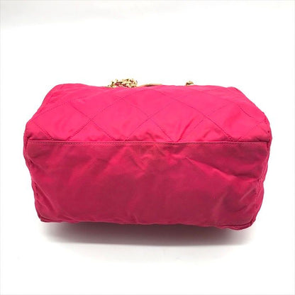 Prada Triangle Logo Tessuto Nylon Quilted Chain Tote Pink