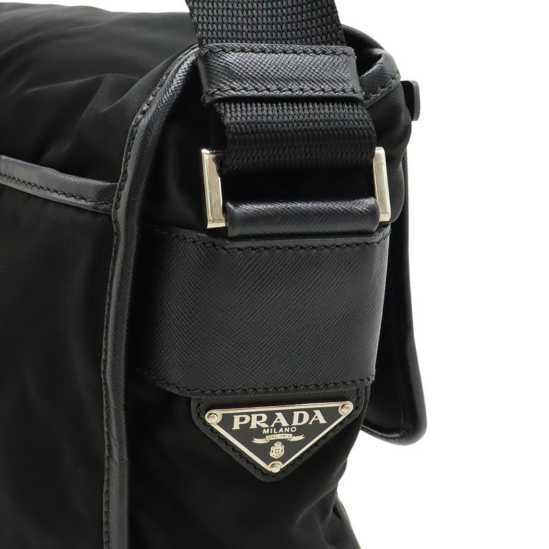 Prada Shoulder Bag Messenger Bag Crossbody Nylon Leather NERO Black Silver