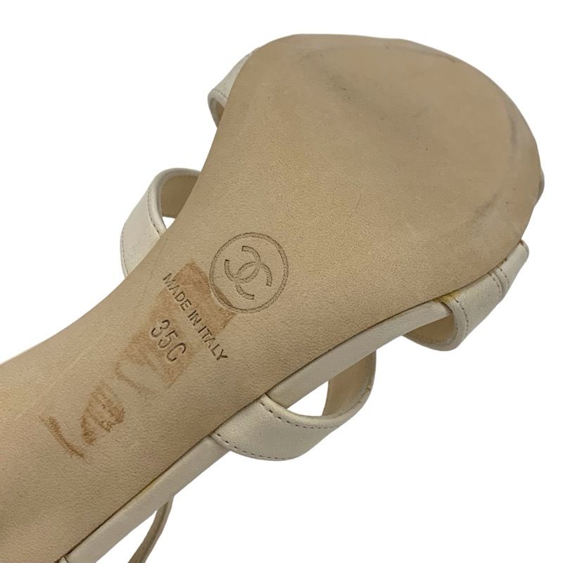 Chanel Sandals Shoes Leather Ivory Coco Mark Rhinestone