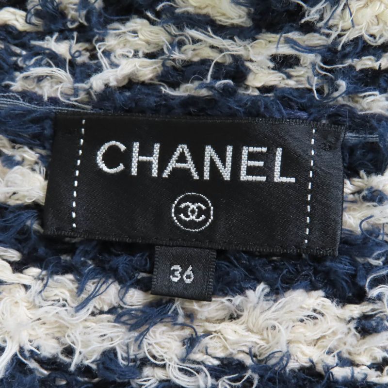 CHANEL P70340k10023 Linen Cotton Coco Button Tweed Jacket Navy 36 Made In Italy