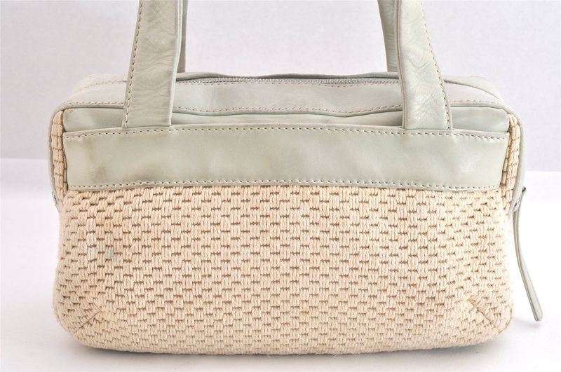 Chanel Vintage Knit Calfskin Shoulder Boston Bag Purse Beige 2545n