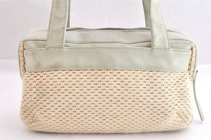 Chanel Vintage Knit Calfskin Shoulder Boston Bag Purse Beige 2545n