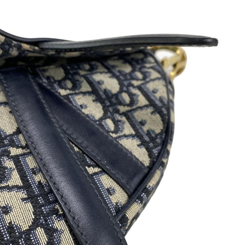 Dior/christian Dior Handbag Saddle Bagtrotter Navy And Ivory Mini Bag Leather