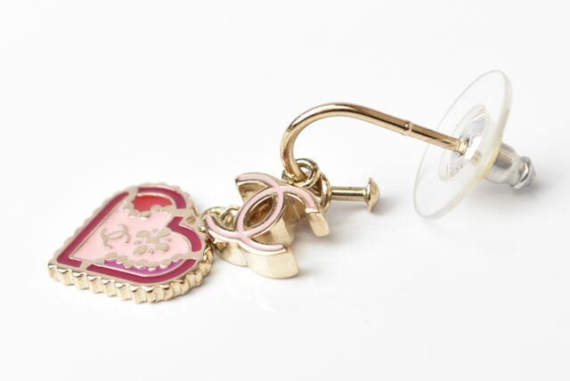 Chanel Earrings Chanel Swing Earrings CC Mark Heart Motif Pink Gold