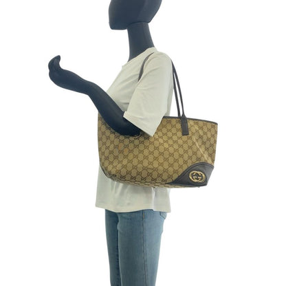 Gucci Abby Brown Gold Hardware GG Canvas/leather 169 946 Tote Bag Shoulder Bag