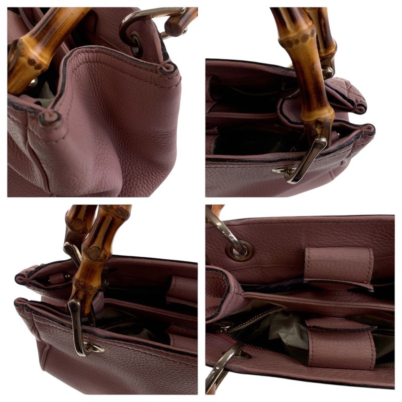 Gucci Bamboo Pink Brown Silver Hardware Leather 336082 Handbag Tote Bag Women