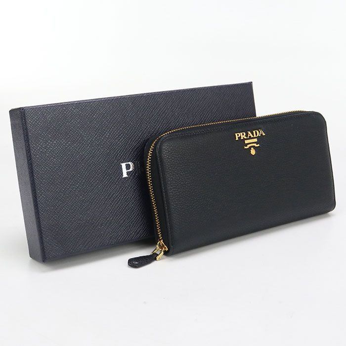 Prada Zip Around Vitero Leather 1ml506 Long Wallet Round Zipper Leather Women