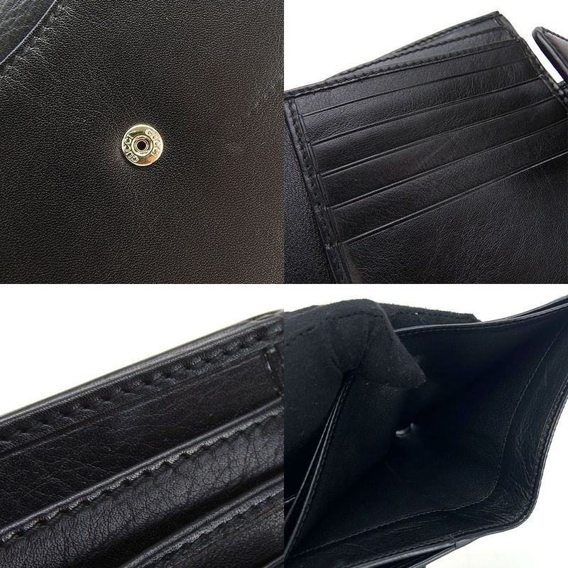 Gucci W Hook Wallet Compact Wallet 162759 Double G Leather Black Small Black