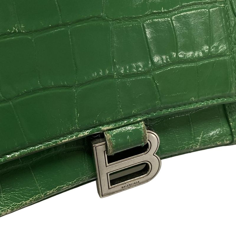 Balenciaga Handbag Hourglass Top Handle Small 593546 Green Shape Pressed Leather