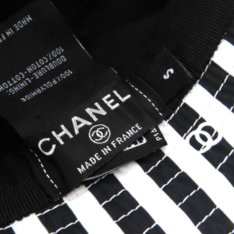 CHANEL 24SS Aa9874 Coco Beach Coco Mark Striped Bucket Hat Black White S Made