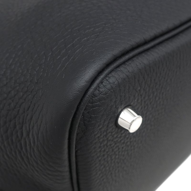Hermes Handbag Picotin Lock MM Taurillon Clemence Black Silver Hardware Never