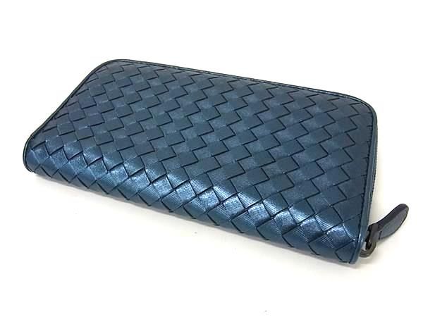 Bottega Veneta Intrecciato Leather Round Zipper Long Wallet Blue Fu2136