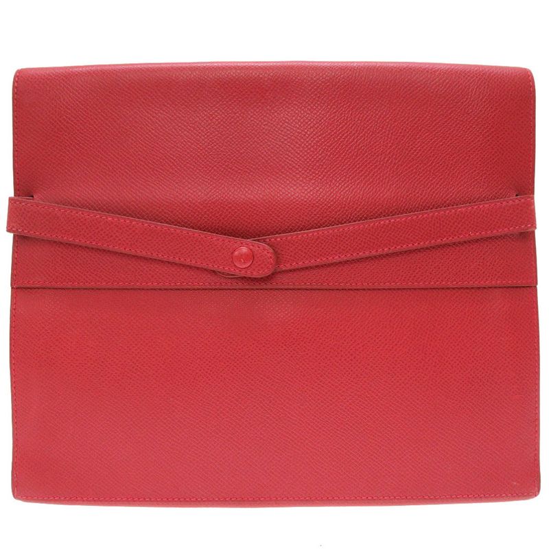 Hermes Courchevel Red Gold Hardware 00Z Engraved Vintage Clutch Bag 0225 Hermes