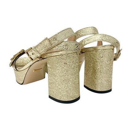 Gucci Double G Sandals Shoes Leather Gold Ggmarmont Platform Strap