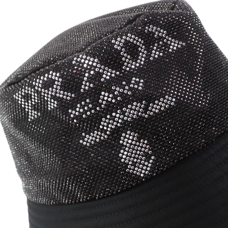 Prada 2021 2hc137 Logo Rhinestone Re-nylon Bucket Hat Black XL Made In Italy