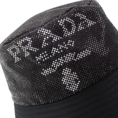 Prada 2021 2hc137 Logo Rhinestone Re-nylon Bucket Hat Black XL Made In Italy