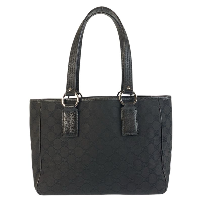 Gucci Black Silver Hardware GG Canvas/leather 113019 Tote Bag Shoulder Bag