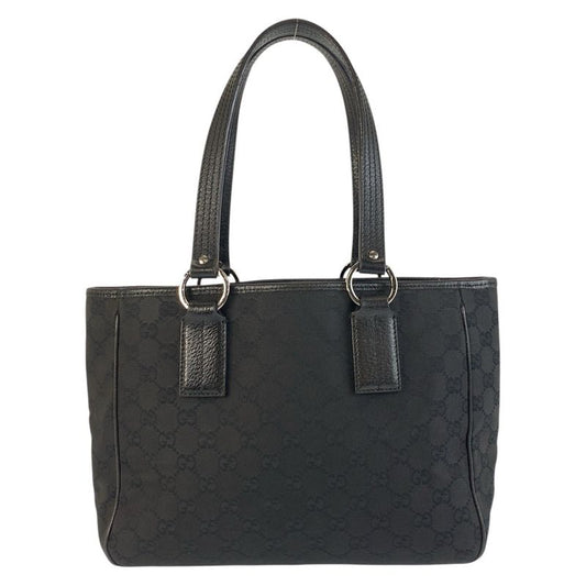 Gucci Black Silver Hardware GG Canvas/leather 113019 Tote Bag Shoulder Bag