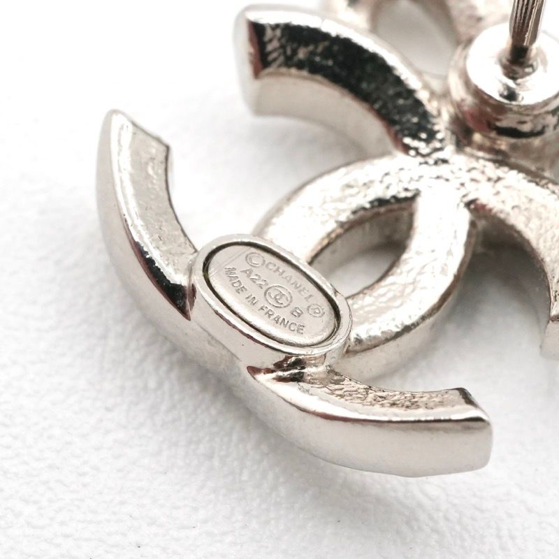 Chanel Earrings Earring Silver Coco Mark Ribbon Rhinestone