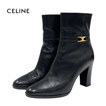 Celine Boots Short Boots Shoes Leather Black Gold Triomphe