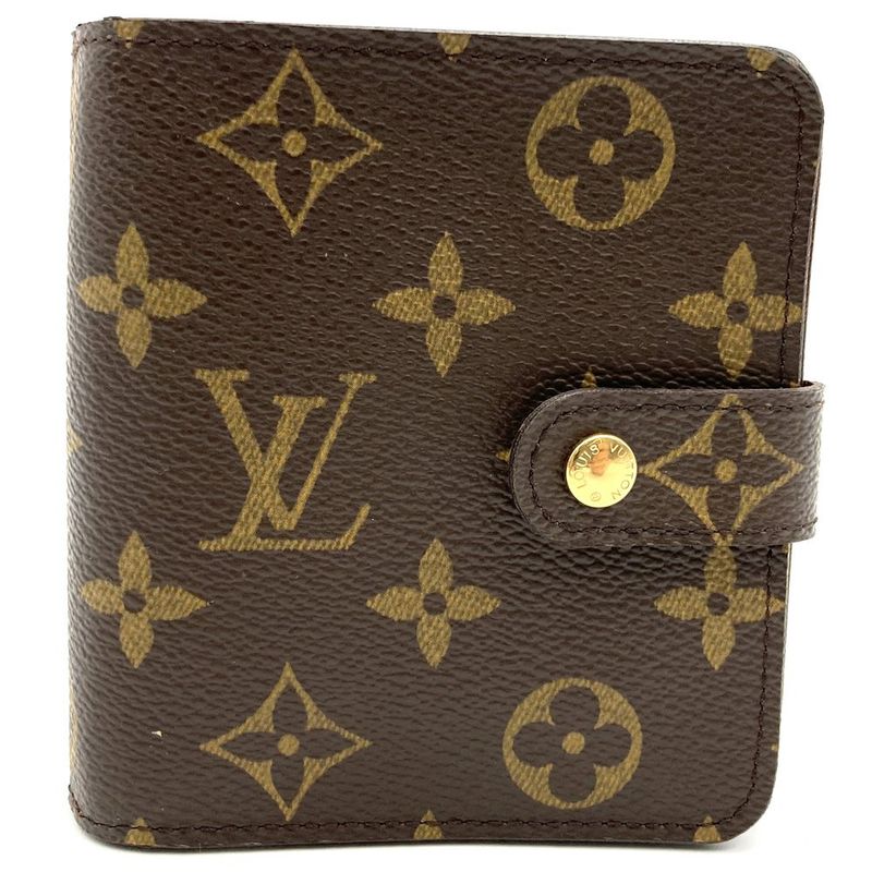 Louis Vuitton M61667 Compact Zip Wallet Brown Monogram Bifold Wallet Ladies Men