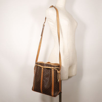 Celine Macadam Drawstring Old Celine PVC Brown Women's Shoulder Bag
