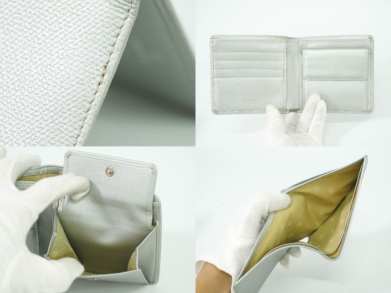 Authentic Chanel Coco Mark Coco Button Fold Wallet Compact Wallet Leather