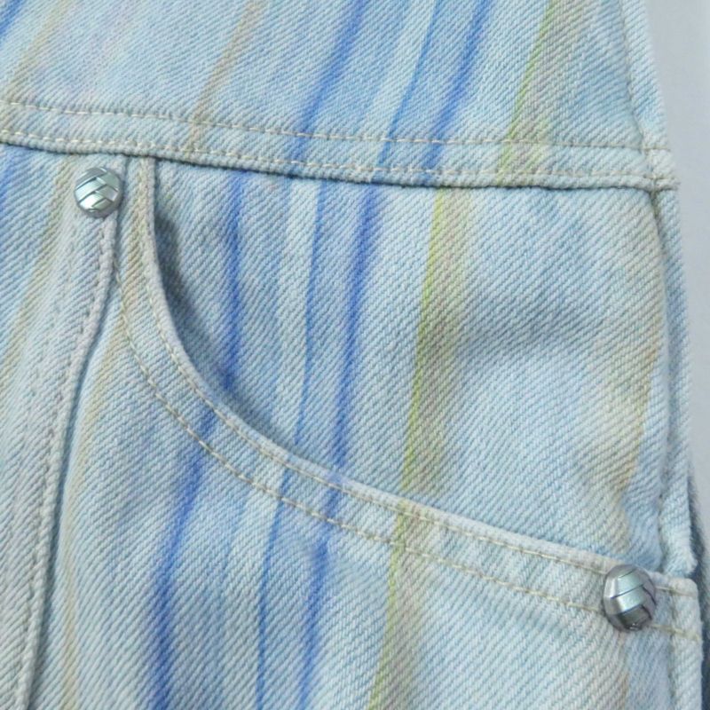 CHANEL P58766 Cotton Striped Hem Cut Off Denim Skirt Light Blue 34 Made In
