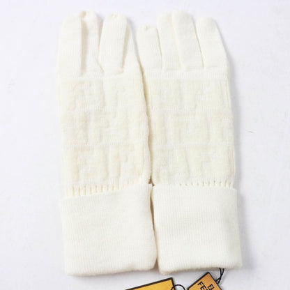 Fendi 00018401 Wool Zucca Pattern Knit Gloves/ Gloves Ivory 42 Made In Italy