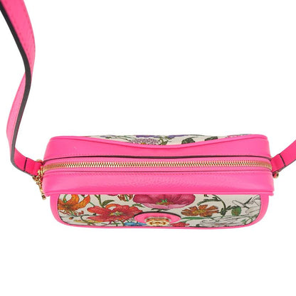 Gucci Flora Shoulder Bag Crossbody Pink Canvas With Floral Pattern