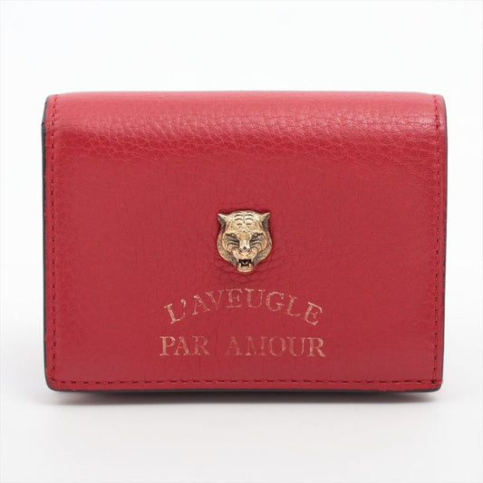 Gucci Animalier Taiga Head Leather Compact Wallet 453169 Red Made In Italy