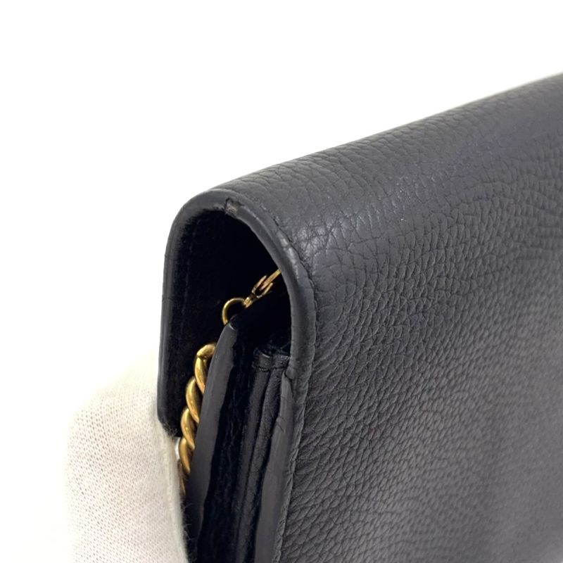 Gucci GG Marmont Chain Shoulder Chain Wallet Leather Black Shoulder Bag Gold