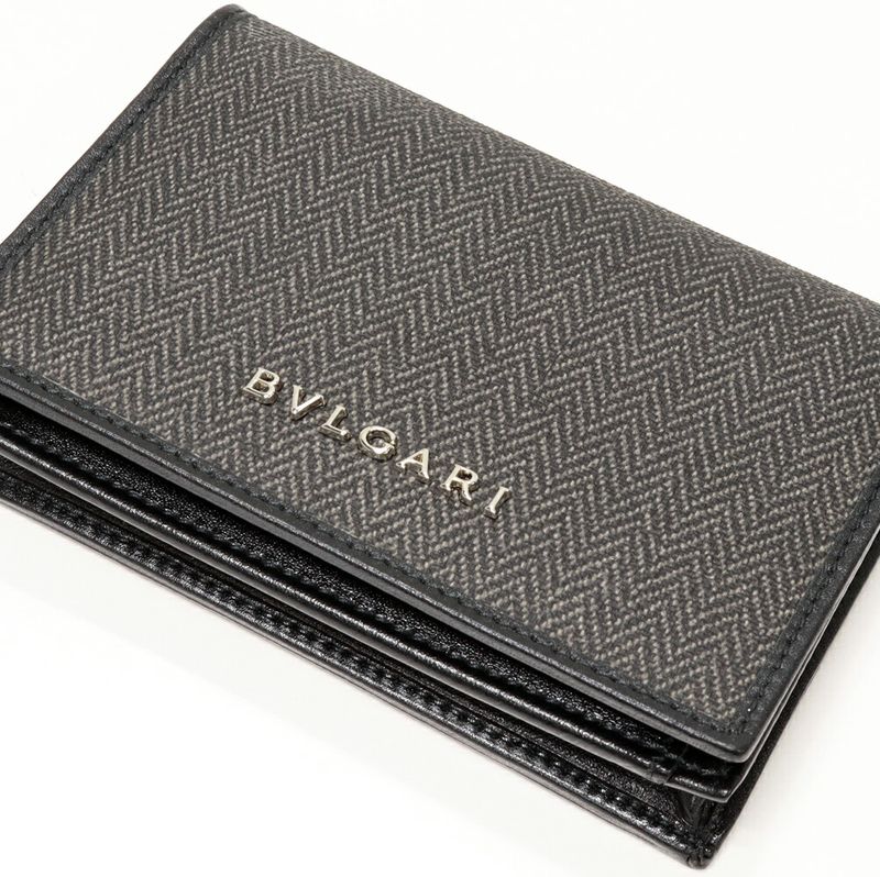 Bulgari Bifold Business Card Holder With Depth Weekend PVC Canvas Gray 32588