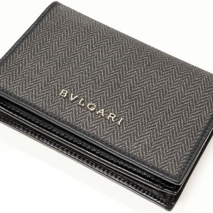 Bulgari Bifold Business Card Holder With Depth Weekend PVC Canvas Gray 32588