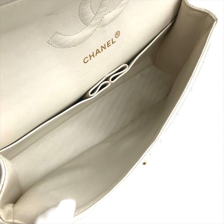 Chanel Lambskin Double Flap Chain Shoulder Bag White