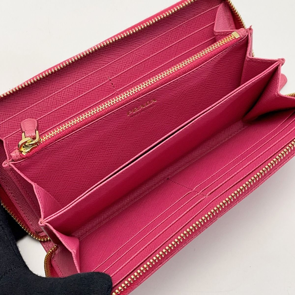 Prada Portafoglio Lampo Gold Zipper 1ml506 Pink Wallet Ladies