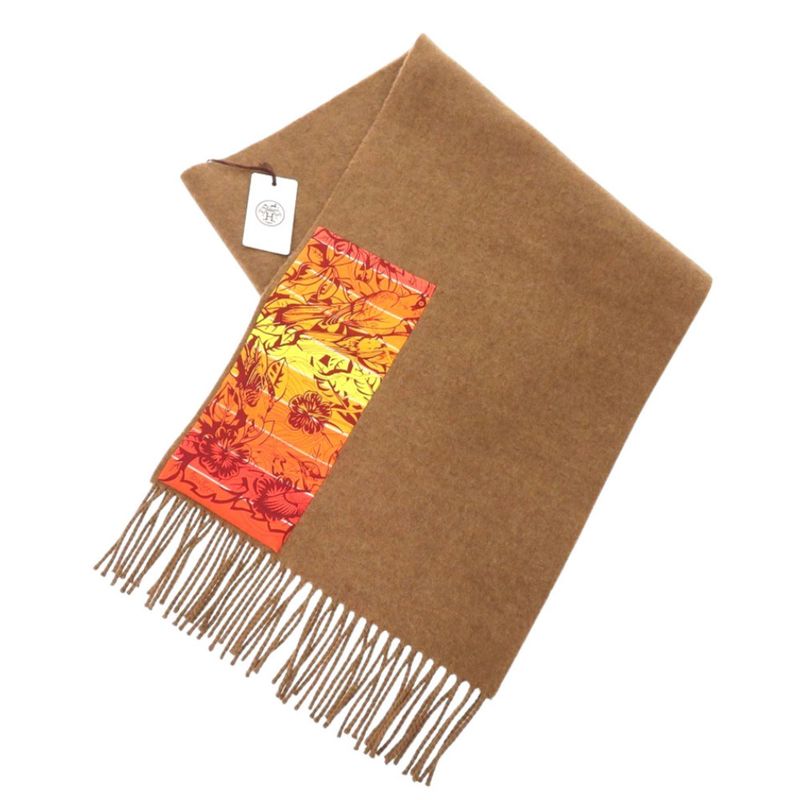 Hermes Cashmere Brown Orange Scarf 0695 Hermes