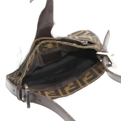 Exhibit Fendi Zucca Shoulder Bag Canvas Leather Brown 26723 Silver Hardware